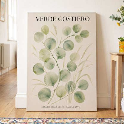 Coastal Green Study, green, beige nature wall art on canvas displayed in a styled interior, gallery view 2