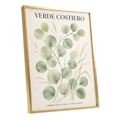 Coastal Green Study, green, beige nature wall art shown as a gold framed poster wall art print