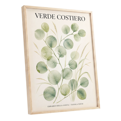 Coastal Green Study, green, beige nature wall art shown as a oak framed poster wall art print
