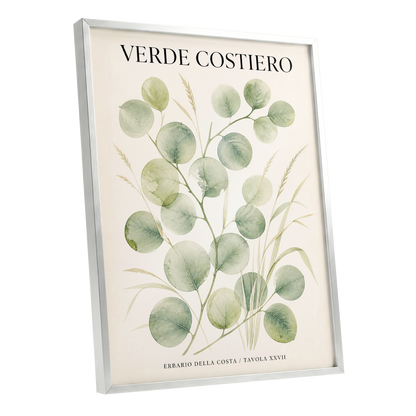 Coastal Green Study, green, beige nature wall art shown as a silver framed poster wall art print
