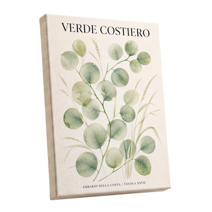 Coastal Green Study, green, beige nature wall art shown as a stretched canvas wall art