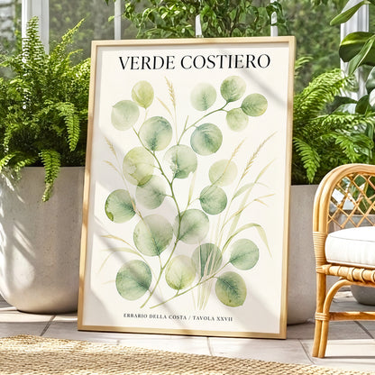 Coastal Green Study, green, beige nature wall art displayed in a styled interior, gallery view 1