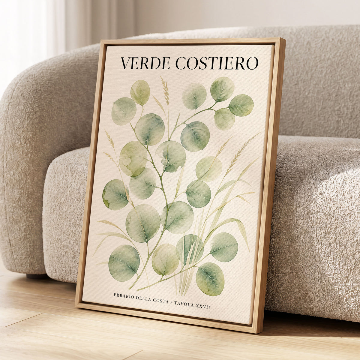 Coastal Green Study, green, beige nature wall art displayed in a styled interior, gallery view 2