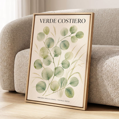 Coastal Green Study, green, beige nature wall art displayed in a styled interior, gallery view 2