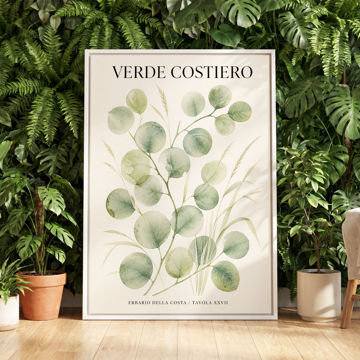 Coastal Green Study, green, beige nature wall art displayed in a styled interior, gallery view 5