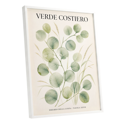 Coastal Green Study, green, beige nature wall art shown as a white framed poster wall art print