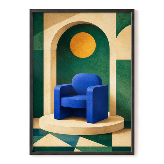 Cobalt Arch, blue, green, beige minimalist wall art, front artwork view
