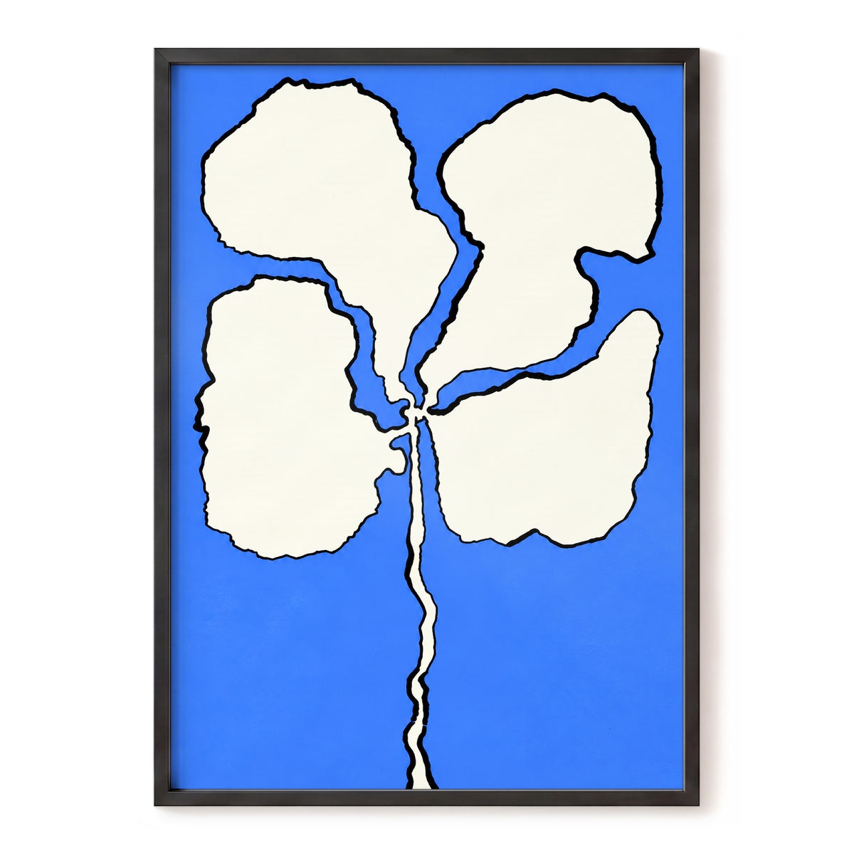 Cobalt Bloom, blue, beige, black floral wall art, front artwork view