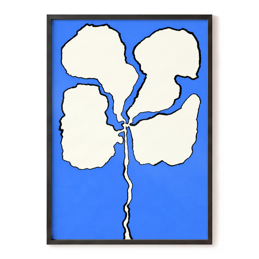 Cobalt Bloom, blue, beige, black floral wall art, front artwork view