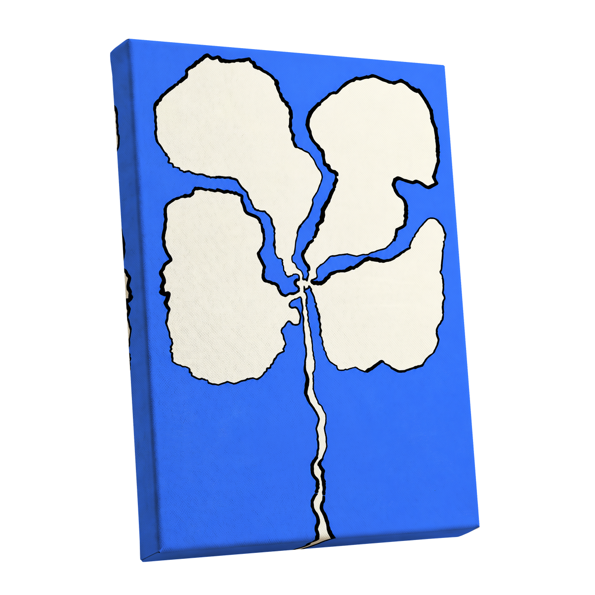 Cobalt Bloom, blue, beige, black floral wall art shown as a stretched canvas wall art