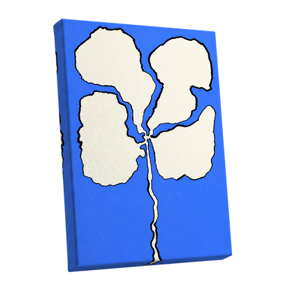 Cobalt Bloom, blue, beige, black floral wall art shown as a stretched canvas wall art