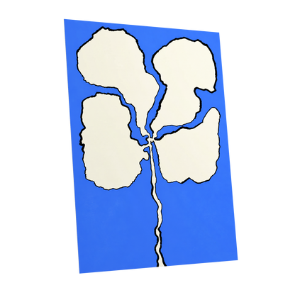 Cobalt Bloom, blue, beige, black floral wall art shown as a unframed poster wall art print