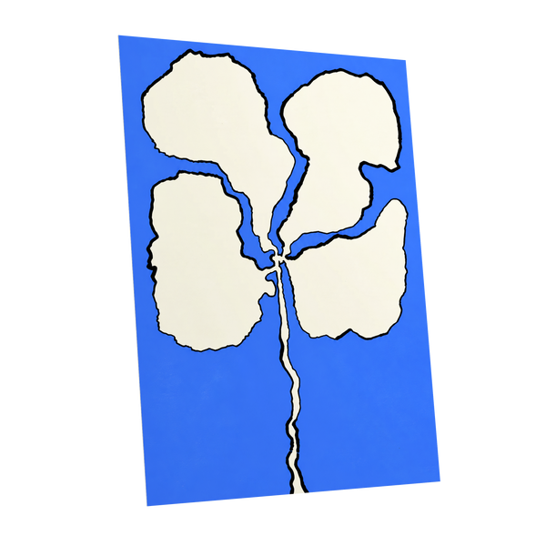 Cobalt Bloom, blue, beige, black floral wall art shown as a unframed poster wall art print