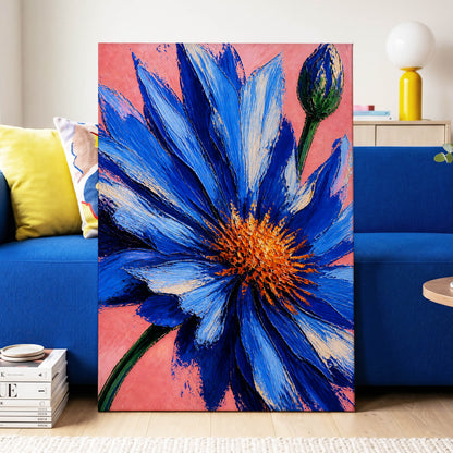 Cobalt Bloom, blue, pink, orange floral wall art displayed in a styled interior, gallery view 3