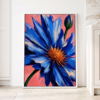 Cobalt Bloom, blue, pink, orange floral wall art displayed in a styled interior, gallery view 4
