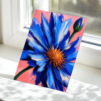 Cobalt Bloom, blue, pink, orange floral wall art displayed in a styled interior, gallery view 5