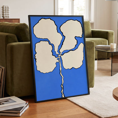 Cobalt Bloom, blue, beige, black floral wall art displayed in a styled interior, gallery view 6