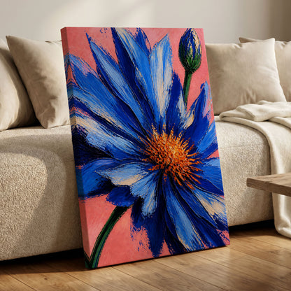 Cobalt Bloom, blue, pink, orange floral wall art displayed in a styled interior, gallery view 7