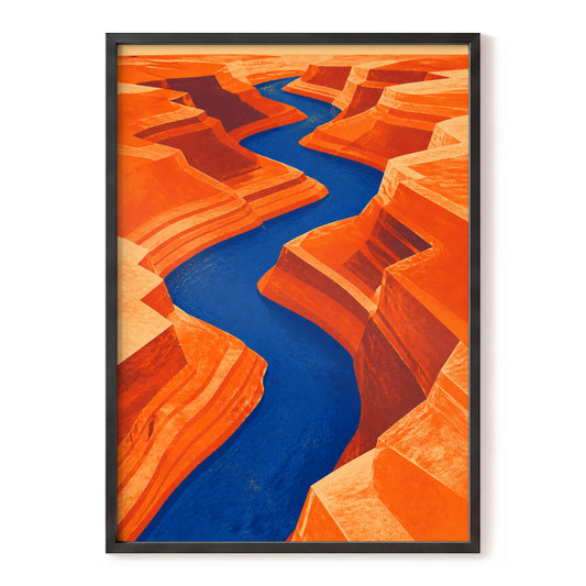 Cobalt Canyon Drift, orange, blue, beige nature wall art, front artwork view