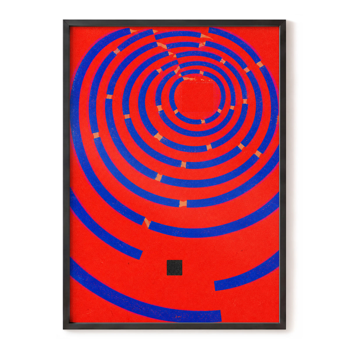 Cobalt Circuit, red, blue, orange abstract wall art, front artwork view