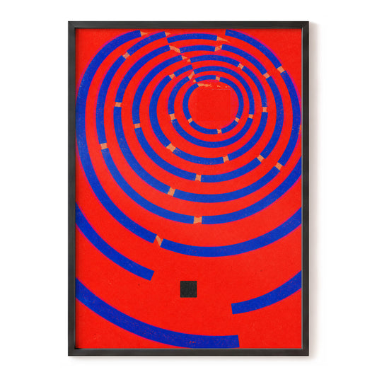 Cobalt Circuit, red, blue, orange abstract wall art, front artwork view
