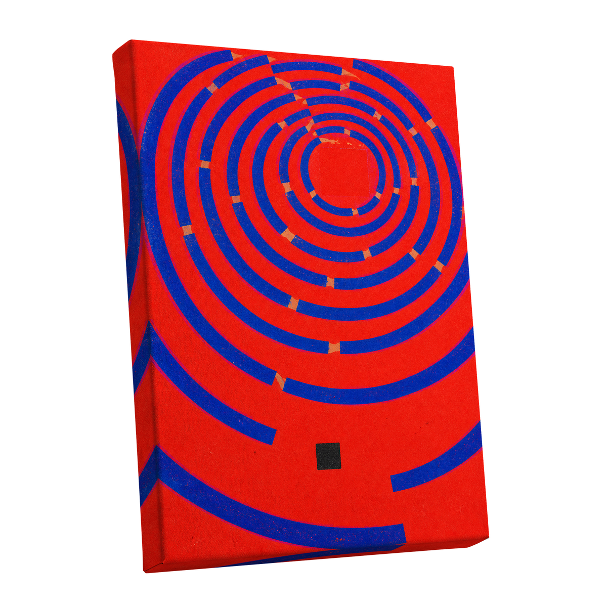 Cobalt Circuit, red, blue, orange abstract wall art shown as a stretched canvas wall art