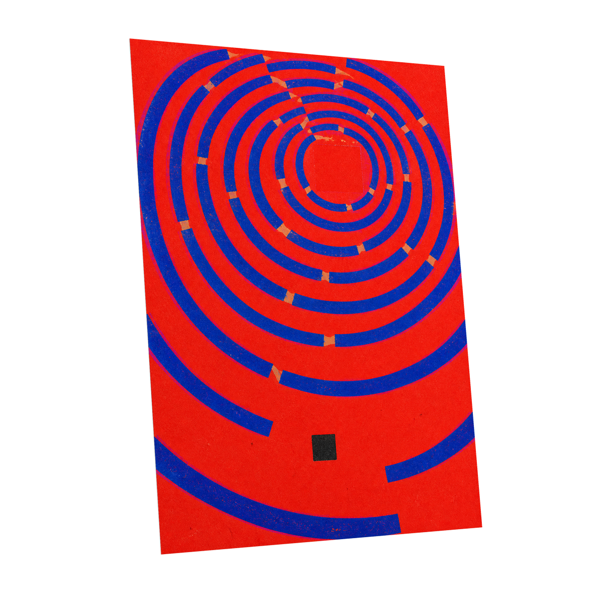Cobalt Circuit, red, blue, orange abstract wall art shown as a unframed poster wall art print
