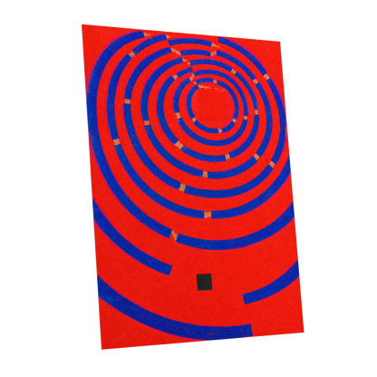 Cobalt Circuit, red, blue, orange abstract wall art shown as a unframed poster wall art print