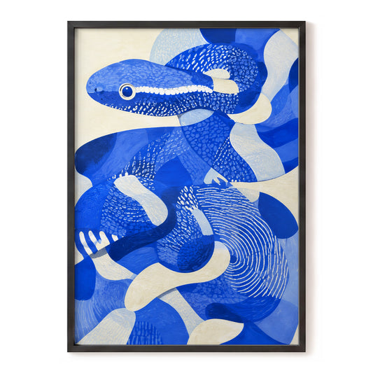 Cobalt Coils, blue, beige, white nature wall art, front artwork view