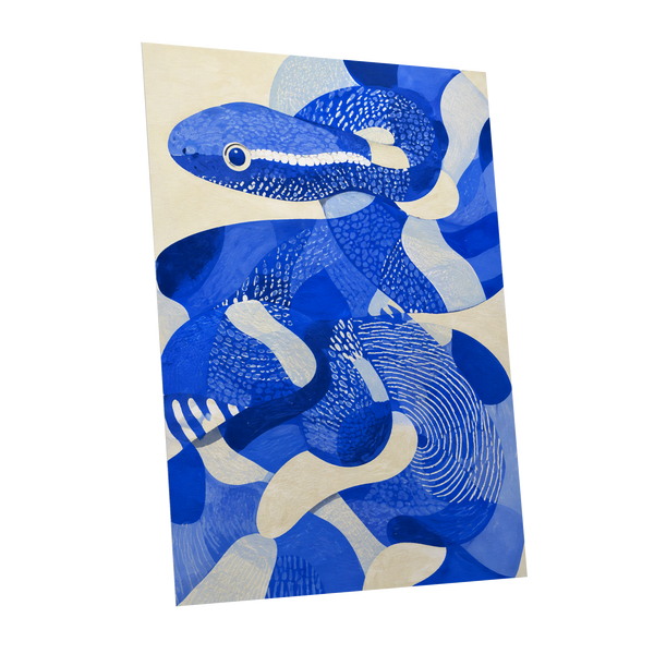 Cobalt Coils, blue, beige, white nature wall art shown as a unframed poster wall art print
