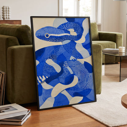 Cobalt Coils, blue, beige, white nature wall art displayed in a styled interior, gallery view 6