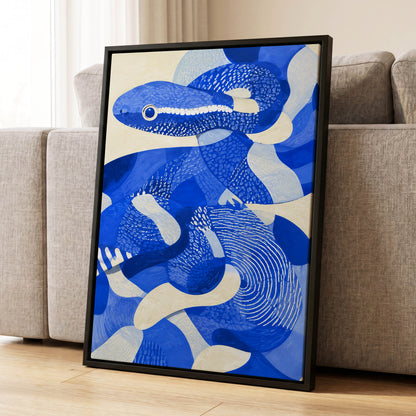 Cobalt Coils, blue, beige, white nature wall art displayed in a styled interior, gallery view 8