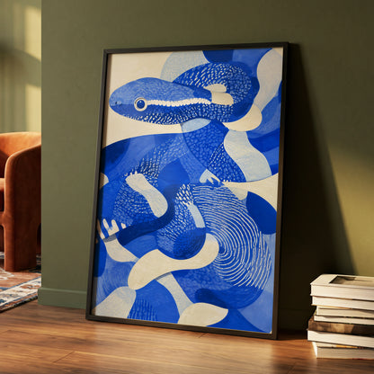 Cobalt Coils, blue, beige, white nature wall art displayed in a styled interior, gallery view 9