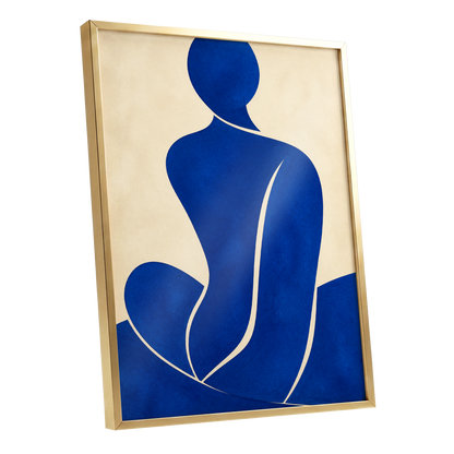 Cobalt Contours, blue, beige, yellow minimalist wall art shown as a gold framed poster wall art print