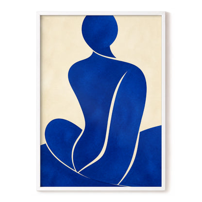 Cobalt Contours, blue, beige, yellow minimalist wall art, front artwork view