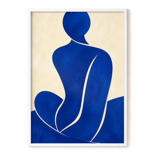 Cobalt Contours, blue, beige, yellow minimalist wall art, front artwork view