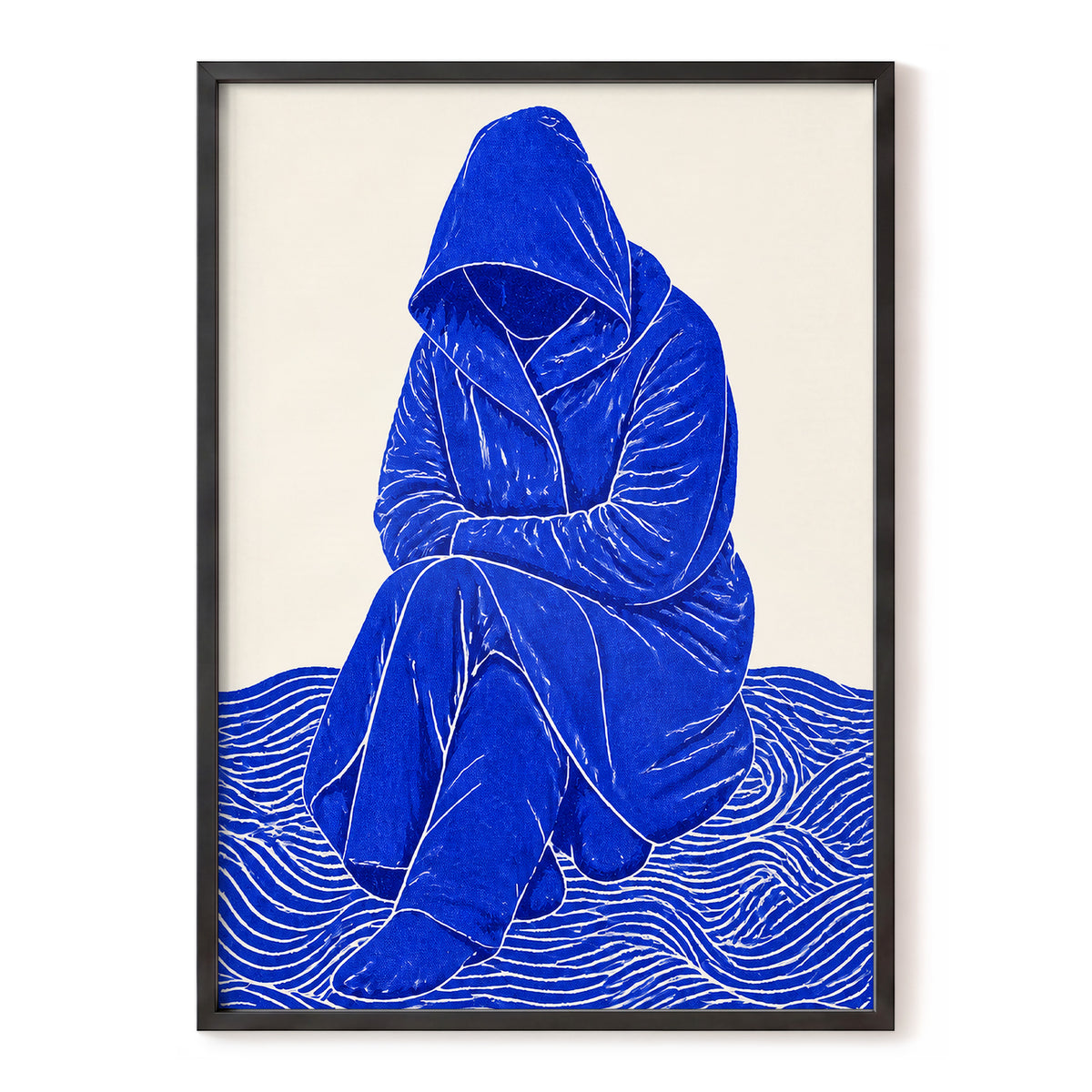 Cobalt Contours, blue, beige, white minimalist wall art, front artwork view