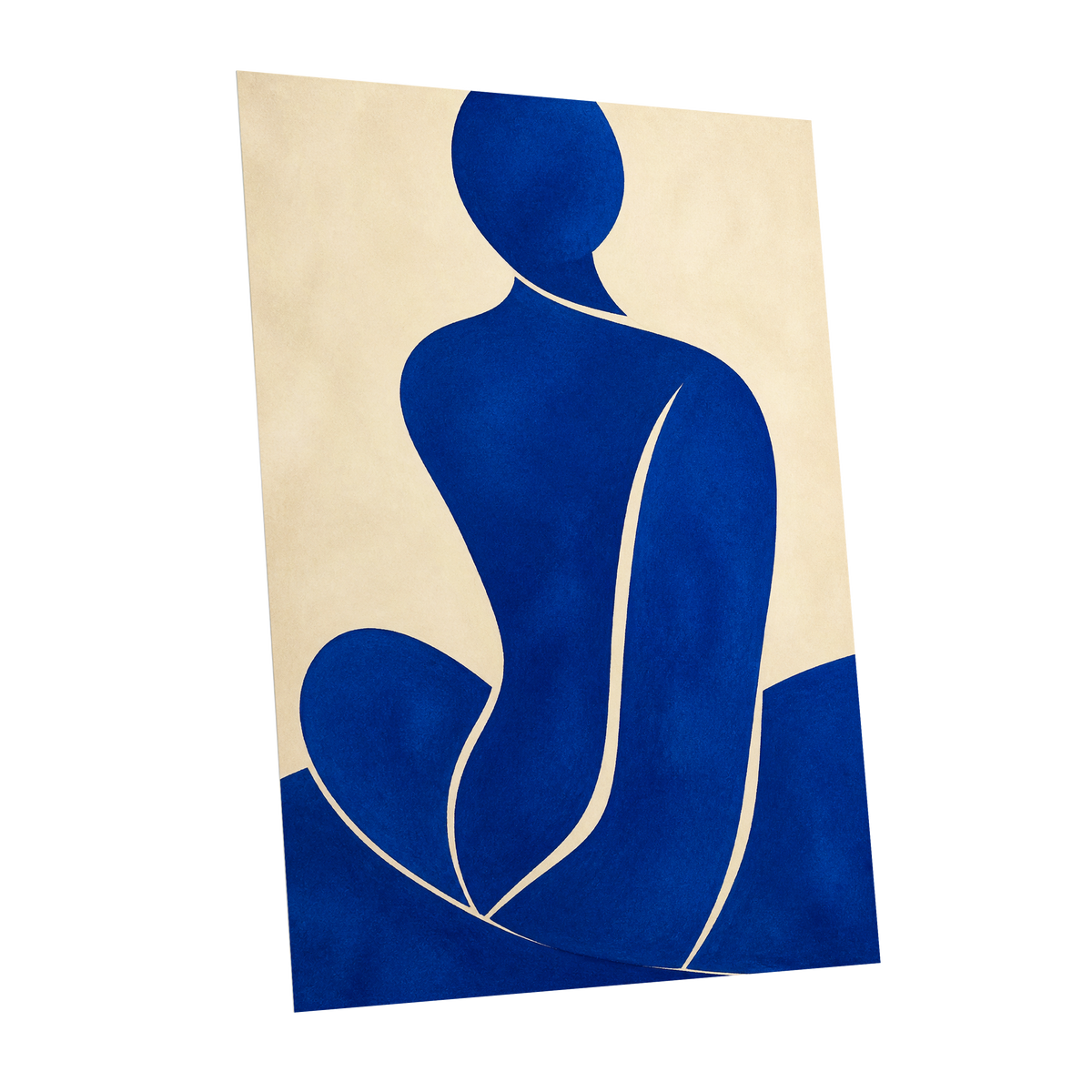 Cobalt Contours, blue, beige, yellow minimalist wall art shown as a unframed poster wall art print