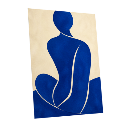 Cobalt Contours, blue, beige, yellow minimalist wall art shown as a unframed poster wall art print