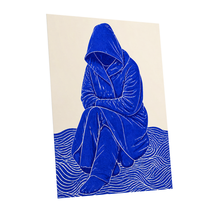 Cobalt Contours, blue, beige, white minimalist wall art shown as a unframed poster wall art print