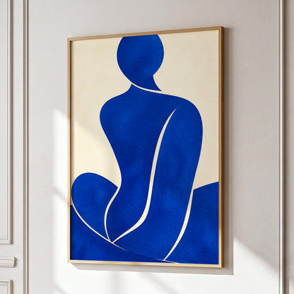 Cobalt Contours, blue, beige, yellow minimalist wall art displayed in a styled interior, gallery view 9