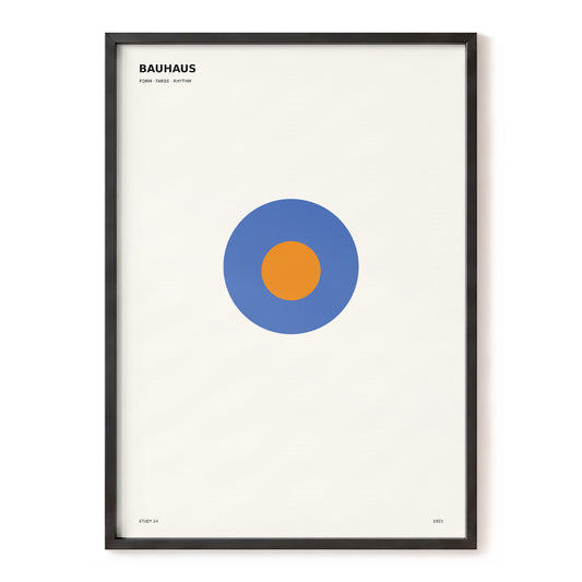 Cobalt Core Study, blue, orange, beige minimalist wall art, front artwork view