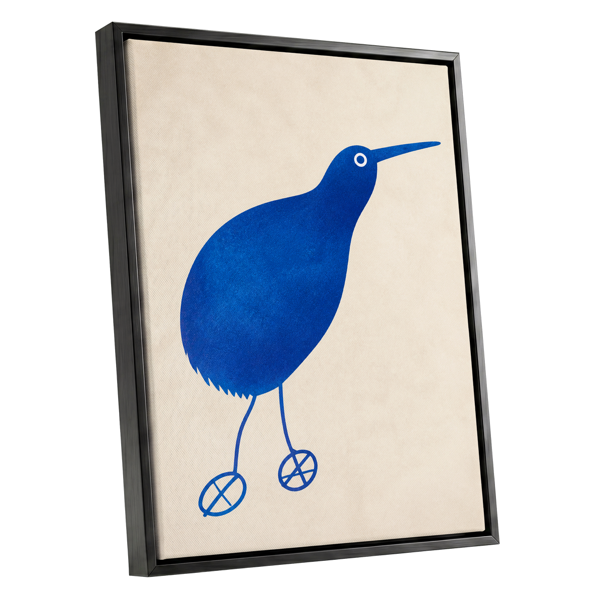 Cobalt Curiosity, blue, beige, white nature wall art shown as a black framed canvas wall art