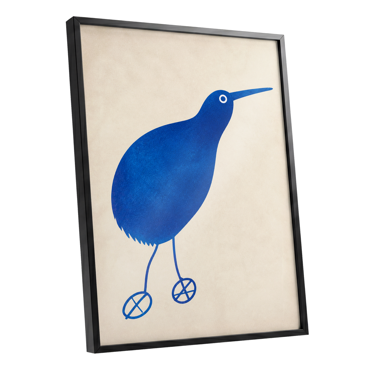 Cobalt Curiosity, blue, beige, white nature wall art shown as a black framed poster wall art print