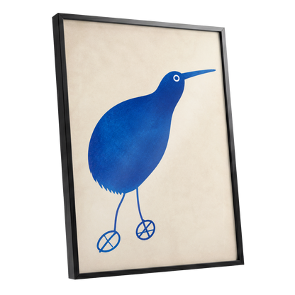 Cobalt Curiosity, blue, beige, white nature wall art shown as a black framed poster wall art print