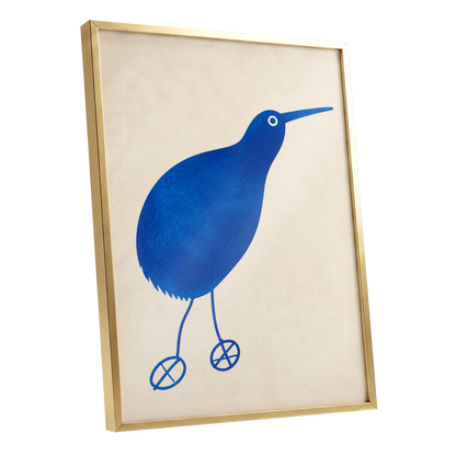 Cobalt Curiosity, blue, beige, white nature wall art shown as a gold framed poster wall art print