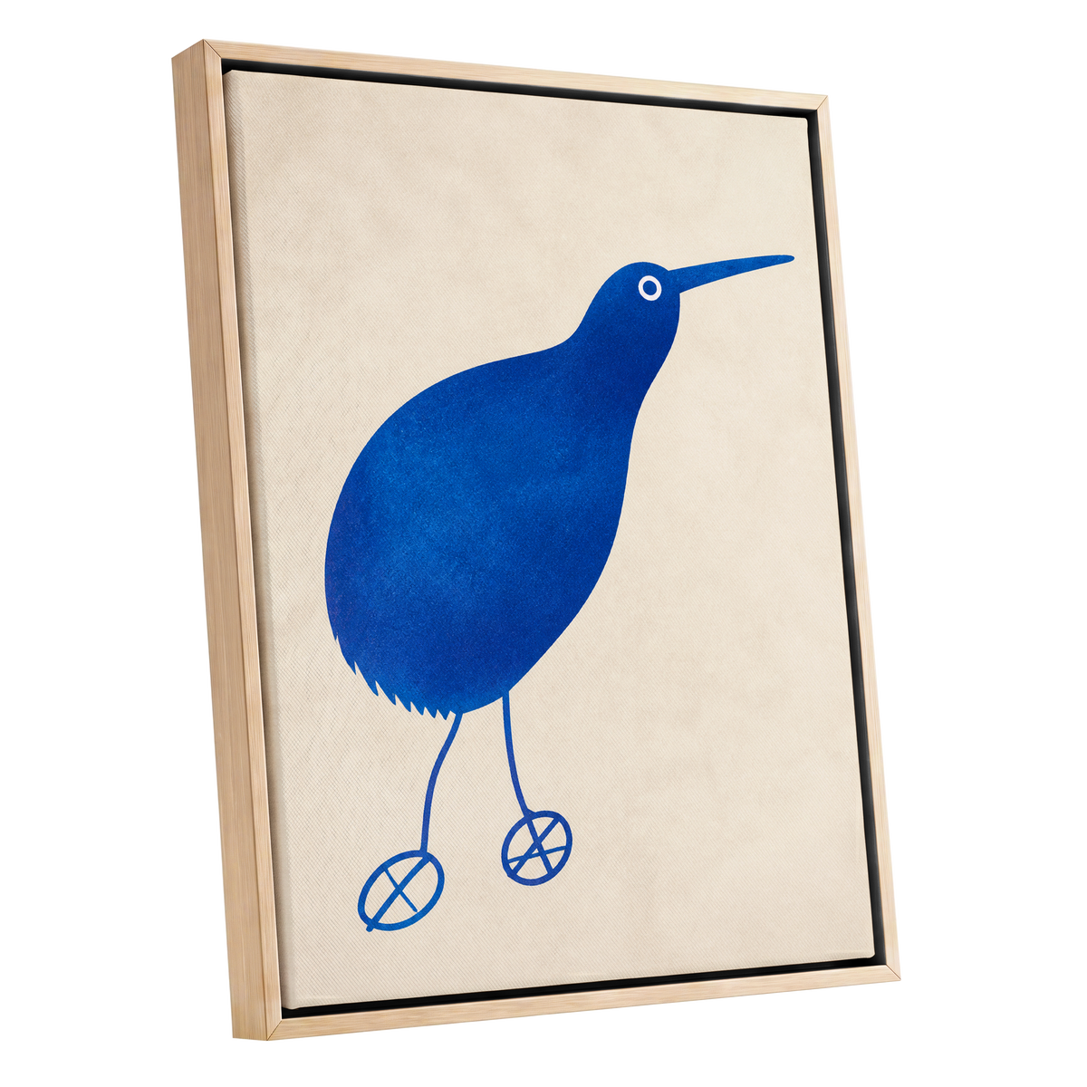 Cobalt Curiosity, blue, beige, white nature wall art shown as a oak framed canvas wall art