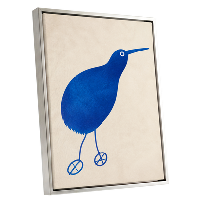 Cobalt Curiosity, blue, beige, white nature wall art shown as a silver framed canvas wall art