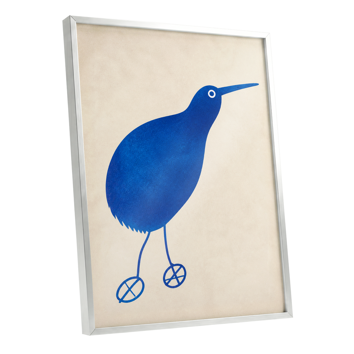 Cobalt Curiosity, blue, beige, white nature wall art shown as a silver framed poster wall art print