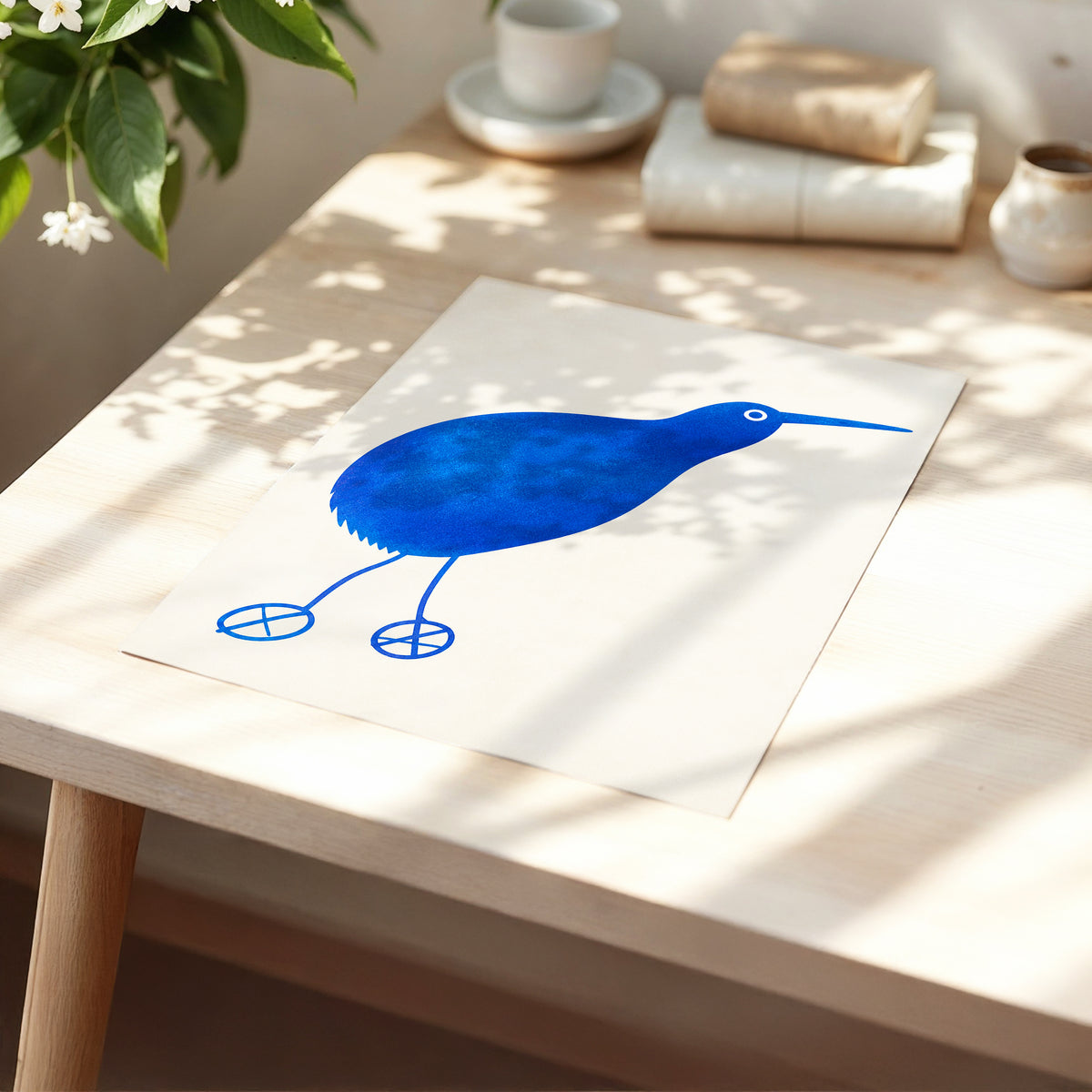 Cobalt Curiosity, blue, beige, white nature wall art displayed in a styled interior, gallery view 5